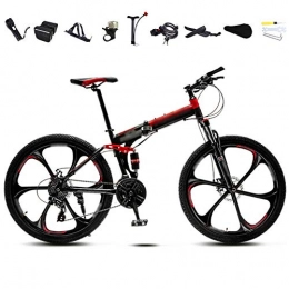 YRYBZ Bike YRYBZ 24-26 Inch MTB Bicycle, Unisex Folding Commuter Bike, 30-Speed Gears Foldable Mountain Bike, Off-Road Variable Speed Bikes for Men And Women, Double Disc Brake / Red / 24'' / B wheel