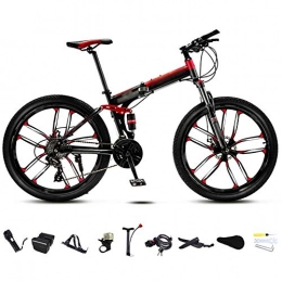 YRYBZ Folding Bike YRYBZ 24-26 Inch MTB Bicycle, Unisex Folding Commuter Bike, 30-Speed Gears Foldable Mountain Bike, Off-Road Variable Speed Bikes for Men And Women, Double Disc Brake / Red / 24'' / C wheel