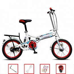 YSHCA Folding Bike YSHCA 16 Inch Single Speed Folding Bike, Low Step-Through Steel Frame Foldable Compact Bicycle with Rack and Comfort Saddle Urban Riding and Commuting, Red