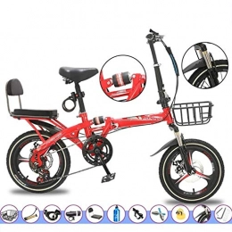 YSHCA Bike YSHCA 20 Inch Folding Bike, 7 Speed Low Step-Through Steel Frame Foldable Compact Bicycle with Rack Comfort Saddle and Fenders, Red-B