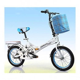 YSHCA Bike YSHCA 20 Inch Single Speed Folding Bike, Low Step-Through Steel Frame Foldable Compact Bicycle with Rack and Carrying Bag for Adults, Blue-C