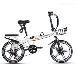YSHCA Bike YSHCA16 Inch Folding Bike, 7 Speed Low Step-Through Steel Frame Foldable Compact Bicycle with Rack Comfort Saddle and Fenders Urban Riding and Commuting, White-B