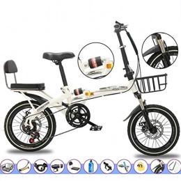 YSHCA Bike YSHCA16 Inch Folding Bike, 7 Speed Low Step-Through Steel Frame Foldable Compact Bicycle with Rack Comfort Saddle and Fenders, White-A