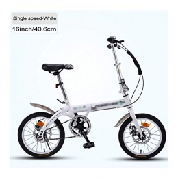 YSHCA Bike YSHCA16 Inch Folding Bike, Single Speed Low Step-Through Steel Frame Foldable Compact Bicycle with Fenders and Comfort Saddle Urban Riding and Commuting, White