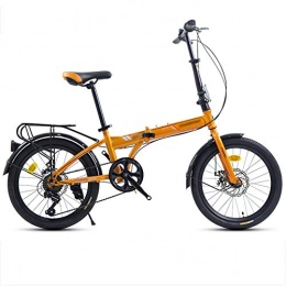 YSHCA Folding Bike YSHCA20 Inch Folding Bike, 7 Speed Low Step-Through Steel Frame Foldable Compact Bicycle with Comfort Saddle and Rack for Adults, Orange