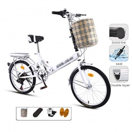 YSHCA Folding Bike YSHCA20 Inch Folding Bike, 7 Speed Low Step-Through Steel Frame Foldable Compact Bicycle with Comfort Saddle Carrying Bag and Rack, White-C