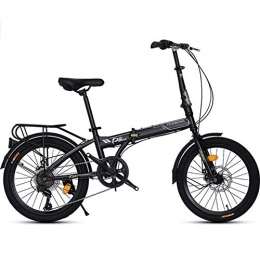 YSHCA Bike YSHCA20 Inch Folding Bike, 7 Speed Low Step-Through Steel Frame Foldable Compact Bicycle with Fenders Comfort Saddle and Rack, Black