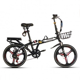 YSHCA Bike YSHCA20 Inch Folding Bike, 7 Speed Low Step-Through Steel Frame Foldable Compact Bicycle with Rack Comfort Saddle and Fenders Urban Riding and Commuting, Black-B