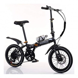 YSHCA Bike YSHCA6 Speed Folding Bike, Low Step-Through Steel Frame Foldable Compact Bicycle with Rack Fenders Urban Riding and Commuting, 16 Inch-Black
