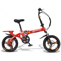 YSHCA Folding Bike YSHCAFolding Bike, 16 Inch 7 Speed Low Step-Through Steel Frame Foldable Compact Bicycle with Rack Comfort Saddle and Fenders for Adults, Red-B