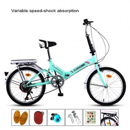 YSHCA Folding Bike YSHCAFolding Bike, 20 Inch 7 Speed Low Step-Through Steel Frame Foldable Compact Bicycle with Fenders and Rack Urban Riding and Commuting, Green-A