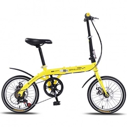 YSHCA Bike YSHCAFolding Bike, Single Speed Low Step-Through Steel Frame Foldable Compact Bicycle with Fenders and Comfort Saddle Urban Riding and Commuting, 16 inch-Yellow