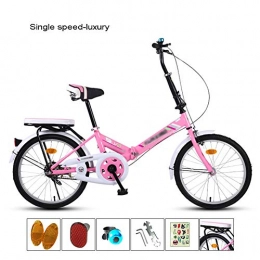 YSHCA Folding Bike YSHCAFolding Bike, Single Speed Low Step-Through Steel Frame Foldable Compact Bicycle with Fenders and Rack Urban Riding and Commuting, 20 inch-Pink-A