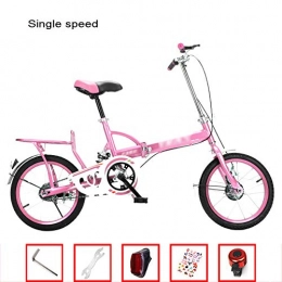 YSHCA Bike YSHCAFolding Bike, with Rack 16 Inch Low Step-Through Steel Frame Foldable Compact Bicycle Urban Riding and Commuting, Pink-A