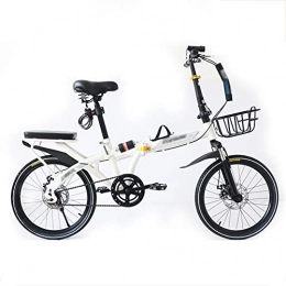 YSHCA Folding Bike YSHCASingle Speed Folding Bike, Low Step-Through Steel Frame Foldable Compact Bicycle with Rack Comfort Saddle and Fenders Urban Riding and Commuting, 20 Inch-White