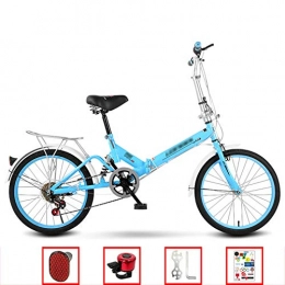 YSHCAVariable Speed Folding Bike, 20 Inch Low Step-Through Steel Frame Foldable Compact Bicycle with Rack Comfort Saddle and Fenders for Adults,Blue-A
