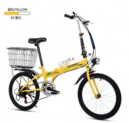 Yunyisujiao Bike Yunyisujiao Folding Bicycle 20 Inch Adult Folding Bicycle Ultra Light Speed Portable Bicycle To Work School Commute Fast Folding Bicycle (Color : YELLOW, Size : 155 * 30 * 94CM)