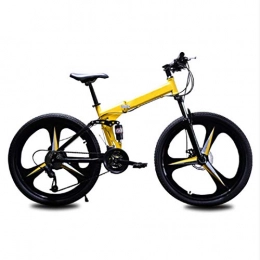 Yunyisujiao Folding Bike Yunyisujiao Road Bike, 24 / 26Inch Dual Disc Brake Folding Bike, 21 Speed Bicycle Full Suspension MTB, With Double Disc Brake Carbon Steel Frame MTB Bicycle (Color : Yellow, Size : 24)