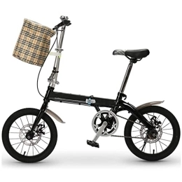 YUNZHIDUAN Bike YUNZHIDUAN Folding Bike, Single Speed Portable Cruiser Bicycles, 16-Inch Wheels, High-Tensile Carbon Steel, Dual Disc Brake Bicycle for Men and Women (Blck)