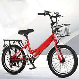 ZEMENG Bike ZEMENG Variable Speed Folding Urban Bicycle, Adult Outdoor City Bike, Double V-Brake Road Commuter Bike, Unisex, Red, 20