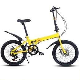 ZEYHOME  ZEYHOME Adult Folding Bike, 7-speed Drivetrain Sports Bike High Carbon Steel Mountain Bike, Non-slip Double Disc Brake Bicycle Height Adjustable, Variable Speed Road Bike for Commute(20inch, Yellow)