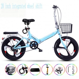 Zhangxiaowei Bike Zhangxiaowei 20 Inch Integrated Wheel Shift Ultralight Portable Folding Bike for Adults with Self Installation, Blue