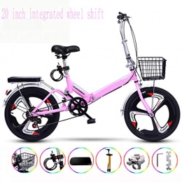 Zhangxiaowei Folding Bike Zhangxiaowei 20 Inch Integrated Wheel Shift Ultralight Portable Folding Bike for Adults with Self Installation, Pink