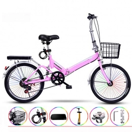 Zhangxiaowei Folding Bike Zhangxiaowei Ultralight Portable Folding Bike for Adults with Self Installation 20 Inch Encrypted Color Bar Varlable Speed, Pink