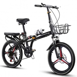 ZHEDYI Bike ZHEDYI 16in / 20in Compact Ladies Bike, Double Disc Brakes and Double Shock Absorber Youth Folding Bike, Mens Bicycle with Shifting System and Bottle Cage, Bike Basket (Color : Black, Size : 16inch)