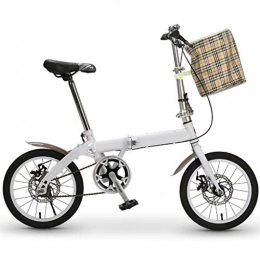 ZHEDYI Folding Bike ZHEDYI 16in Lightweight Folding Bike Bicycle, Compact Double Disc Brake Bikes, Soft and Comfortable Women's Bike, Suitable for Adult Male and Female Students，Bike Basket (Color : White)