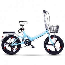 ZHEDYI Folding Bike ZHEDYI 20-inch 6-speed Shock-absorbing Folding Bike, 3-spoke Commuter Bike with Integrated Shock-absorbing Wheels, Bicycle Seats for Comfort, High-carbon Steel Frame, Bike Basket (Color : Blue)