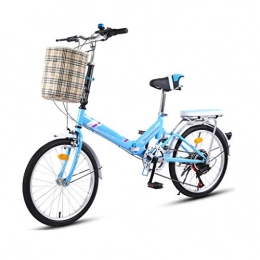 ZHEDYI Bike ZHEDYI 20in 7-speed City Folding Bike, Compact Mini Womens Bike, City Commuter Folding Bicycle, Double Brake, Bicycle Seats for Comfort，With Back Frame and Bell, Basket (Color : Blue)
