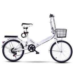 ZHEDYI Folding Bike ZHEDYI 20in Folding Bike Mens Bicycle, High Carbon Steel Lightweight Womens Bike, Portable Road Bike Adult Student Bike City Bikes, Bicycle Seats for Comfort，bicycle Basket (Color : White)