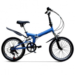 ZHEDYI Folding Bike ZHEDYI 20in Lightweight 6-speed Shock-absorbing Mountain Bike, Portable City Folding Bike with Double V Brakes, Compact Bicycle, Soft Tail Frame Suitable for Cycling to Work or School (Color : Blue)