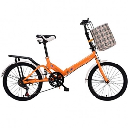 ZHEDYI Bike ZHEDYI 20in Lightweight Folding City Bike, Bicycle Adult Student Bikes, Lightweight Shock-absorbing Mountain Bike, Bicycle Double Disc Brake Women's Bike，Bike Basket (Color : Orange)