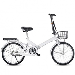 ZHEDYI Folding Bike ZHEDYI 20in Portable Bicycle Adult Folding Bike, Cruiser Bicycle Unisex Bicycles, Student Ultralight Portable City Commuter Bicycle With Basket，Bicycle Seats for Comfort (Color : White, Size : 20in)
