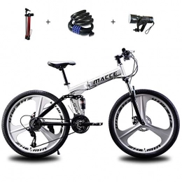 ZHIPENG Bike ZHIPENG Folding Bike, Full Suspension Mountain Bikes, 26-Inch 27-Speed Mountain Trail Bike, Outroad Bicycles, Fast Folding, Easy To Carry, White