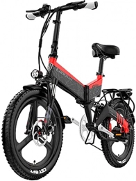 ZJZ Bikes, Folding E-Bike 20 * 2.4'', 400W Aluminum Waterproof Bicycle with Pedal & Shock Absorption Mechanism, Sports Outdoor Cycling Travel Commuting, for Adults & Teens (Color : Red)
