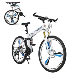 ZLMI Bike ZLMI 26-Inch Adult Folding Bike, 21-Speed Mountain Bycicle, Aluminum Alloy Frame, Fast Folding Design, Light And Easy To Carry, Double Shock Absorbers at The Front And Rear, White