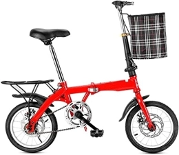 ZLYJ Folding Bike ZLYJ 14 / 16 Inch Folding Bicycle Double Disc Brakes Front And Rear Carbon Steel Frame Single Speed Adult Bicycle Super Lightweight Student Folding Bike A, 16inch