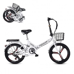 zmigrapddn Folding Bike zmigrapddn Folding Adult Bicycle, 20-inch 6-Speed Variable Speed Integrated Wheel, Free Installation Commuter Bicycle, Adjustable and Comfortable Seat Cushion (Color : White)
