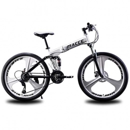 ZTIANR Folding Bike ZTIANR Bicycle, 24Inch 26Inch Folding Mountain Bike 21 Speed Double Damping 3 Knife Wheel Bicycle Double Disc Brakes Mountain Bike, White, 24 inch 21 speed