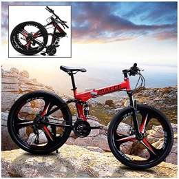 ZWFPJQD Bike ZWFPJQD Foldable Mountain Bike MTB Bicycle 26 Inches 21 Speed Steel Frame Dual Disc Brake Folding Road Bike, for Man, Woman, City, Aerobic Exercise, Endurance Training / Red