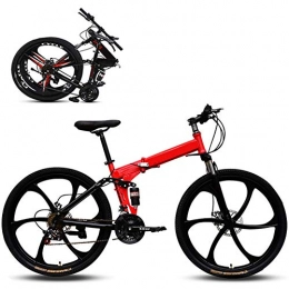 ZWFPJQD Folding Bike ZWFPJQD Folding Mountain Bike, Road Bike, 6 impeller 21 Speed Ultra-Light Bicycle with High-Carbon Steel Frame And Fork, Disc Brake, for Man, Woman, City, Endurance Training / Red
