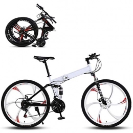 ZWFPJQD Folding Bike ZWFPJQD Folding Mountain Bike, Road Bike, 6 impeller 21 Speed Ultra-Light Bicycle with High-Carbon Steel Frame And Fork, Disc Brake, for Man, Woman, City, Endurance Training / White