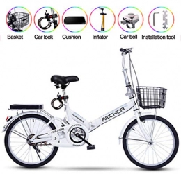 ZWFPJQD Bike ZWFPJQD glj 20 inch Folding Bike Gearbox, City Student Commuter Car, Shock Absorber Bicycle for Men and Women, Folding Bicycle with double disc brake, Adult bicycle / White / Single speed