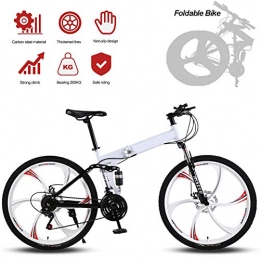 ZWFPJQD Folding Bike ZWFPJQD Mountain Bike, 26 Inch Folding Bike with Super Lightweight Magnesium Alloy Integrated Wheel, Premium Full Suspension And Speed Gear, Lightweight And Durable for Men Women Bike / White
