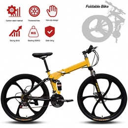 ZWFPJQD Bike ZWFPJQD Mountain Bike, 26 Inch Folding Bike with Super Lightweight Magnesium Alloy Integrated Wheel, Premium Full Suspension And Speed Gear, Lightweight And Durable for Men Women Bike / Yellow