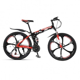 ZWPY Folding Bike ZWPY 26-Inch 6 Knife Round Mountain Bike, High Carbon Steel Cross-Country Bicycle, 24-Speed Bicycle, with Disc Brakes, Suitable for Young And Adult Commuting, black red