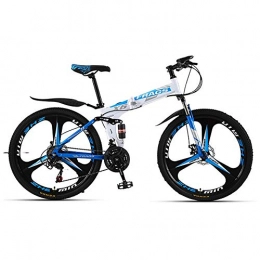 ZWPY Bike ZWPY Portable Bicycle, High Carbon Steel Folding Mountain Trail Bike, 21-Speed Gear Double Disc Brake Bike, Outdoors Sport Cycling (Size: 26 In), White blue